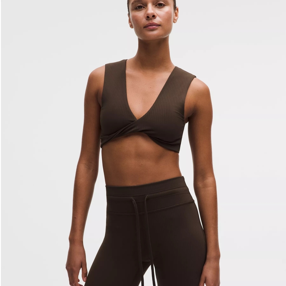 Lululemon Nulu Brown Ribbed Twist Bra With V-Neck New With Tags